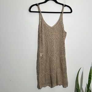 Elegant Tan Crochet Swim Coverup